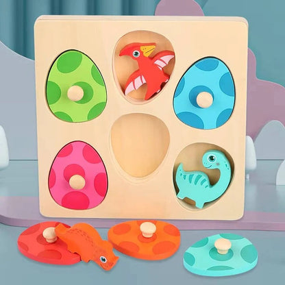 Divertido rompecabezas de madera para niños con formas de huevos de dinosaurio