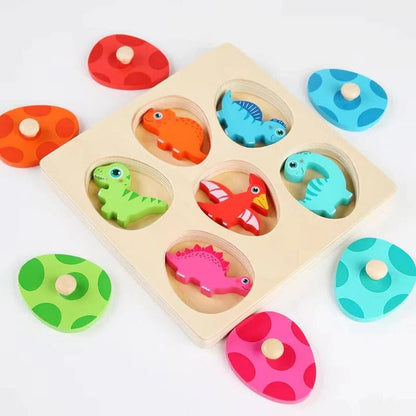Divertido rompecabezas de madera para niños con formas de huevos de dinosaurio
