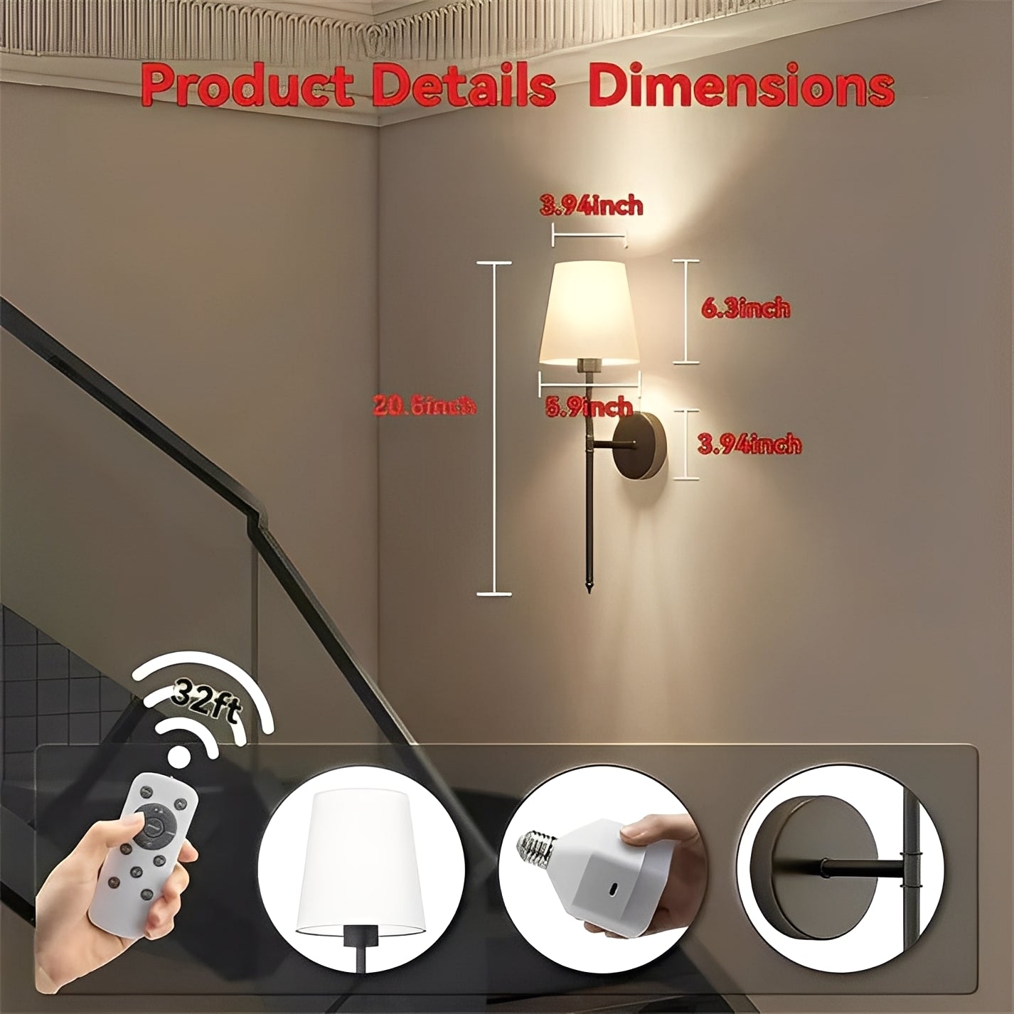 Lámparas de pared LED que cambian de color, regulables, paquete de 2