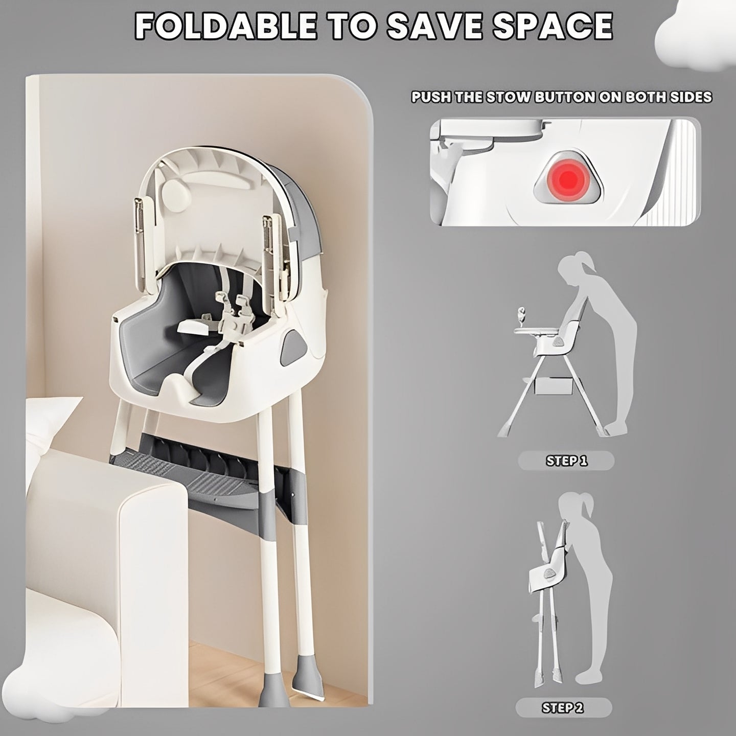 Sillita portátil para bebés con estructura metálica duradera