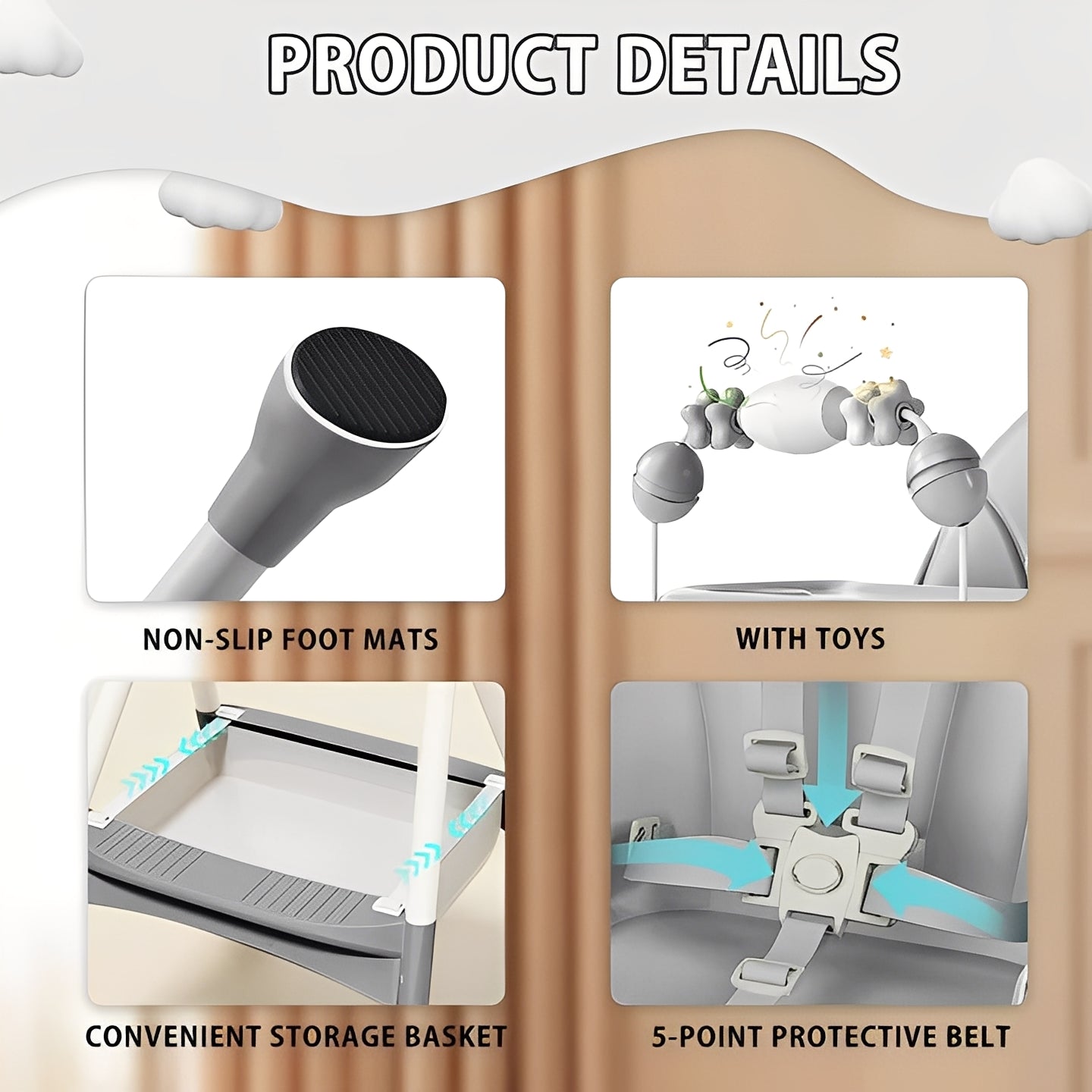 Sillita portátil para bebés con estructura metálica duradera