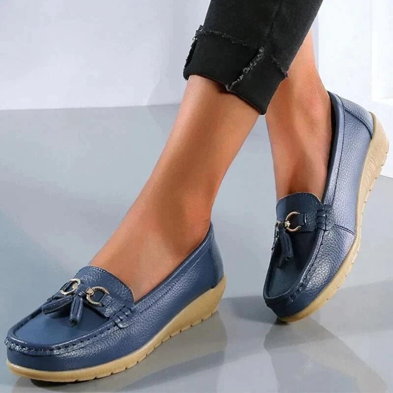 Zapatos sin cordones de cuero cómodos para mujer