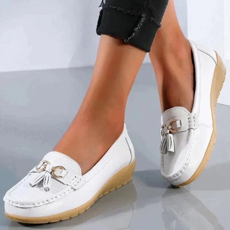 Zapatos sin cordones de cuero cómodos para mujer