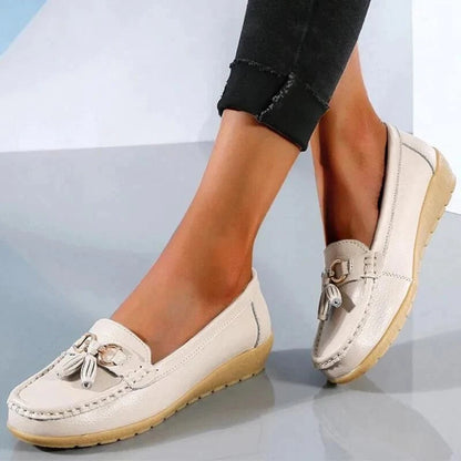 Zapatos sin cordones de cuero cómodos para mujer