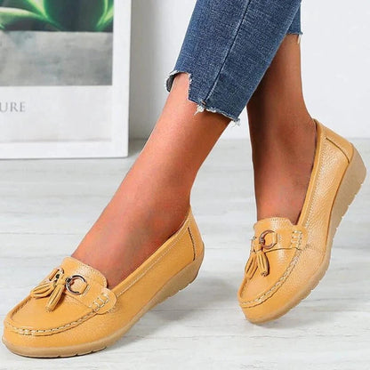 Zapatos sin cordones de cuero cómodos para mujer