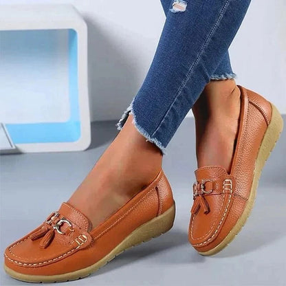 Zapatos sin cordones de cuero cómodos para mujer