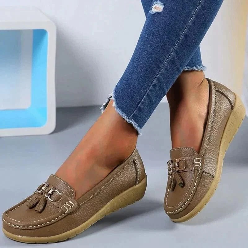 Zapatos sin cordones de cuero cómodos para mujer