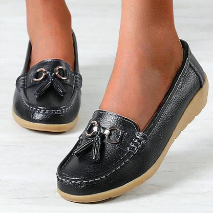 Zapatos sin cordones de cuero cómodos para mujer