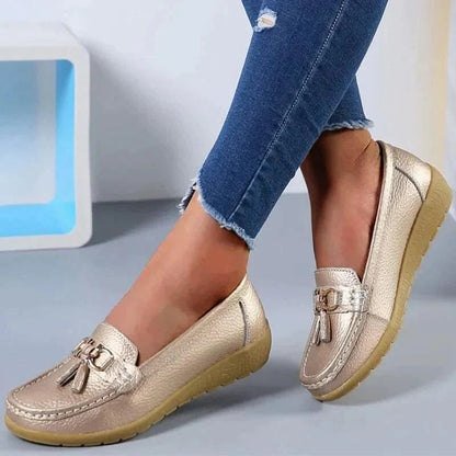Zapatos sin cordones de cuero cómodos para mujer