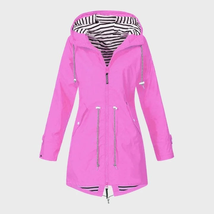 Cortavientos impermeable para mujer con capucha ajustable