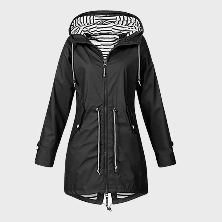Cortavientos impermeable para mujer con capucha ajustable
