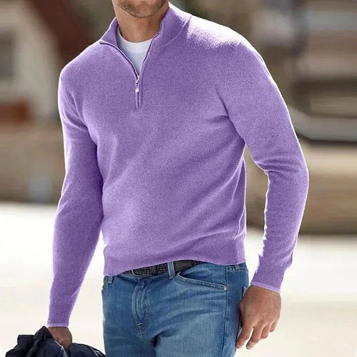 Suéter suave de manga larga con cremallera completa para hombre