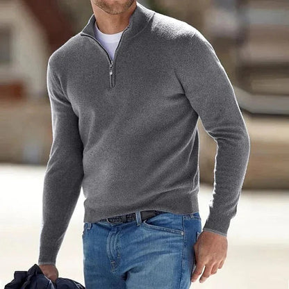 Suéter suave de manga larga con cremallera completa para hombre
