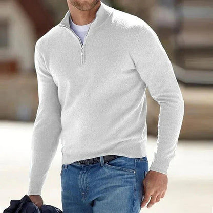 Suéter suave de manga larga con cremallera completa para hombre