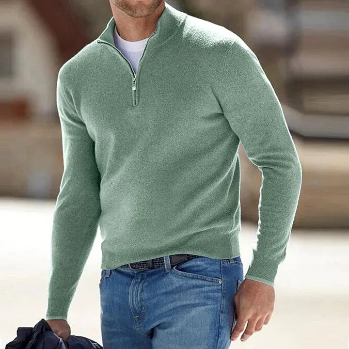 Suéter suave de manga larga con cremallera completa para hombre