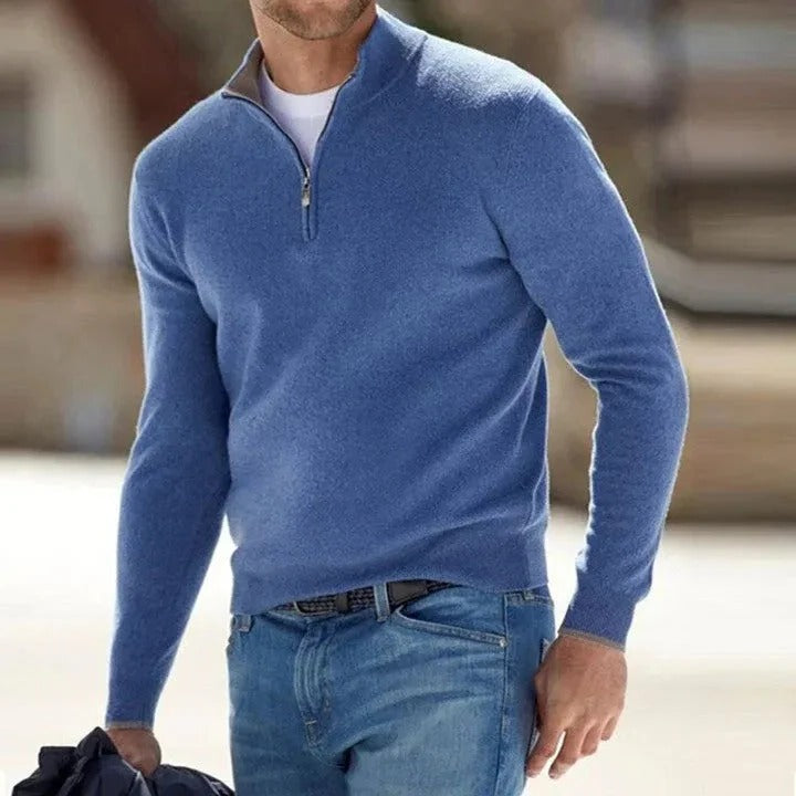 Suéter suave de manga larga con cremallera completa para hombre