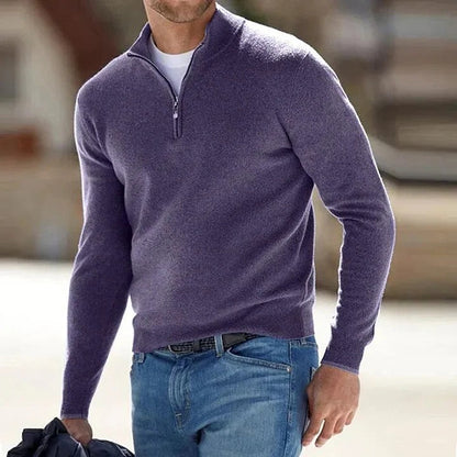 Suéter suave de manga larga con cremallera completa para hombre
