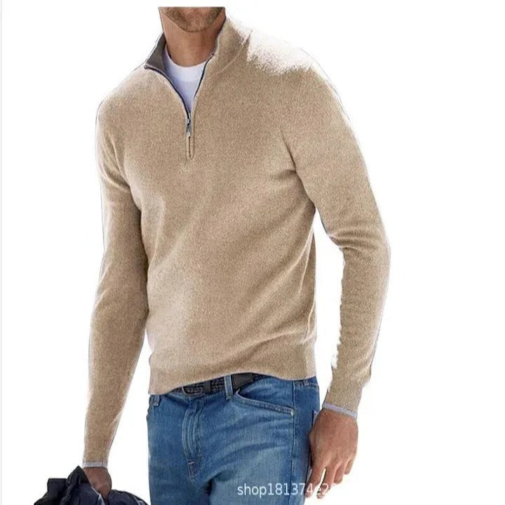 Suéter suave de manga larga con cremallera completa para hombre