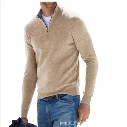 Suéter suave de manga larga con cremallera completa para hombre