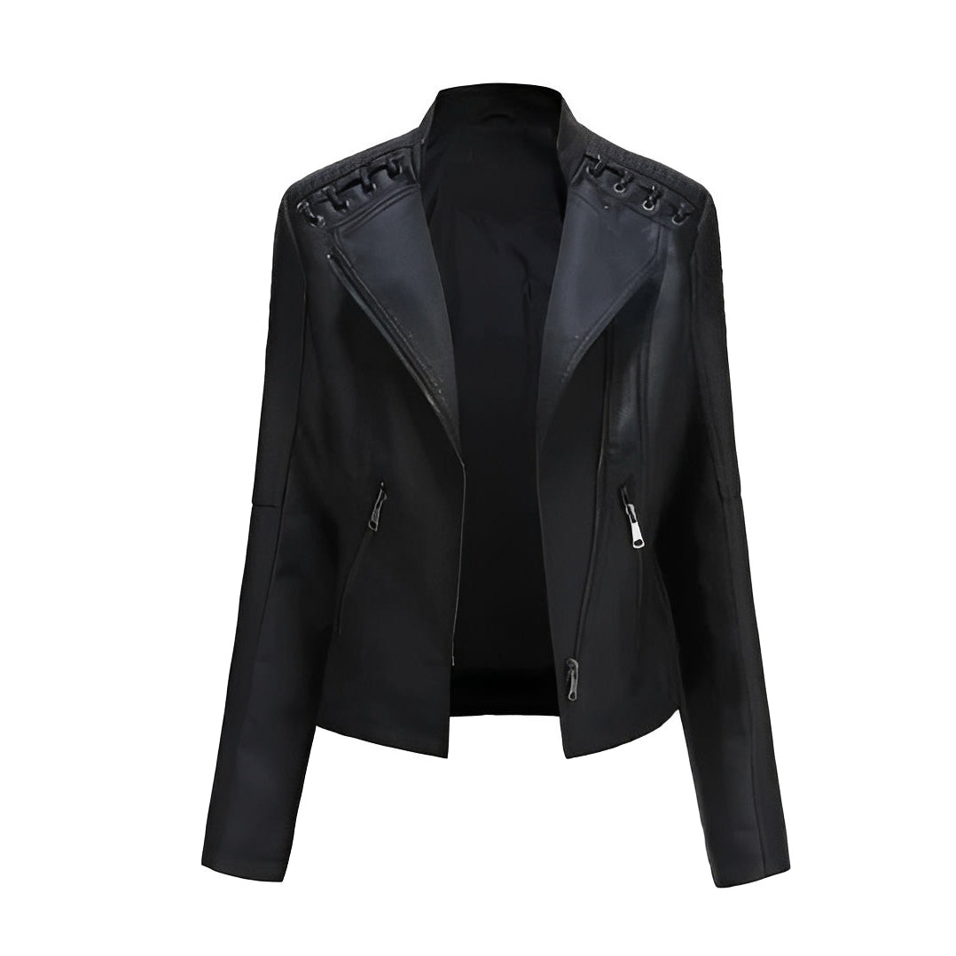 Chaqueta de cuero de motociclista clásica para mujer