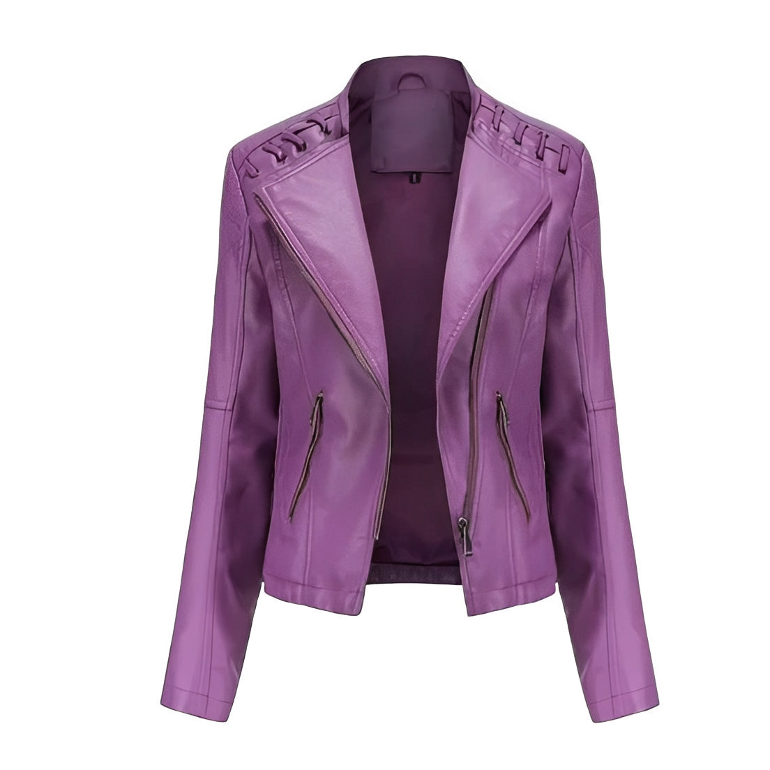 Chaqueta de cuero de motociclista clásica para mujer