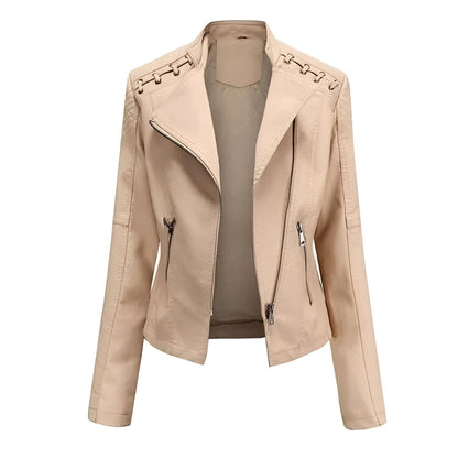 Chaqueta de cuero de motociclista clásica para mujer
