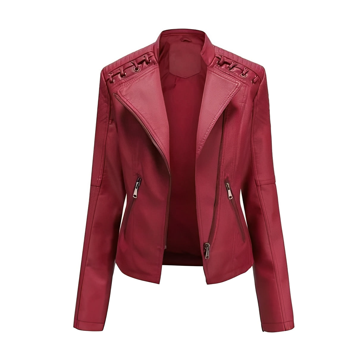 Chaqueta de cuero de motociclista clásica para mujer