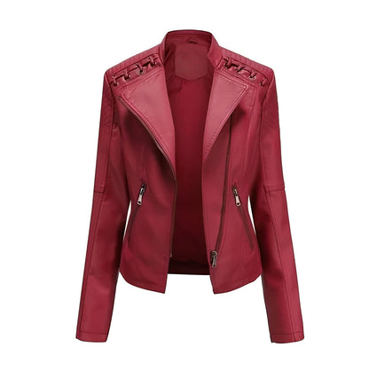 Chaqueta de cuero de motociclista clásica para mujer