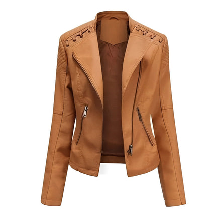 Chaqueta de cuero de motociclista clásica para mujer
