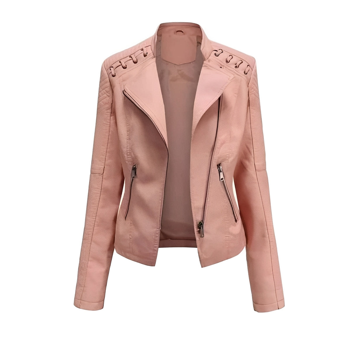 Chaqueta de cuero de motociclista clásica para mujer