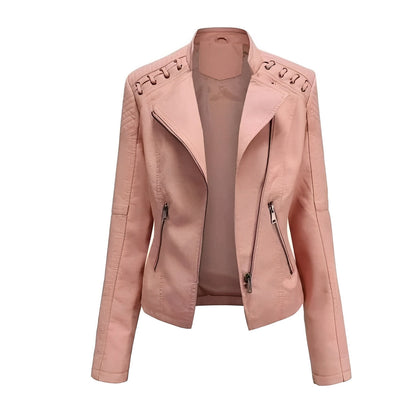 Chaqueta de cuero de motociclista clásica para mujer