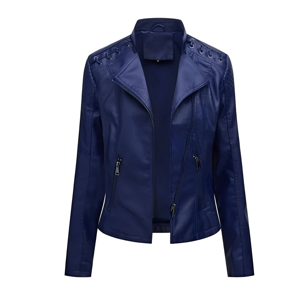 Chaqueta de cuero de motociclista clásica para mujer