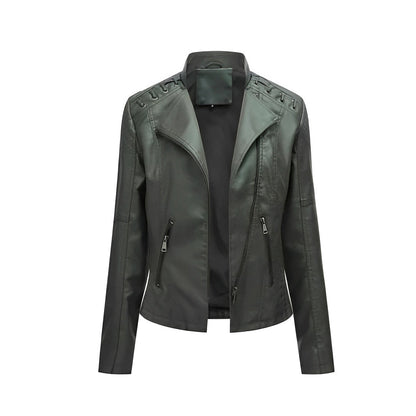 Chaqueta de cuero de motociclista clásica para mujer