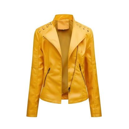 Chaqueta de cuero de motociclista clásica para mujer