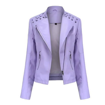 Chaqueta de cuero de motociclista clásica para mujer