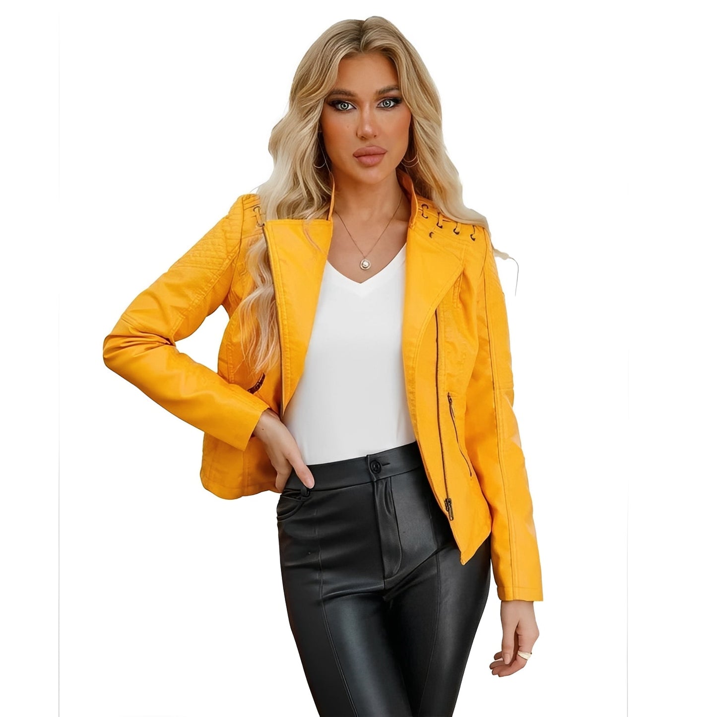 Chaqueta de cuero de motociclista clásica para mujer