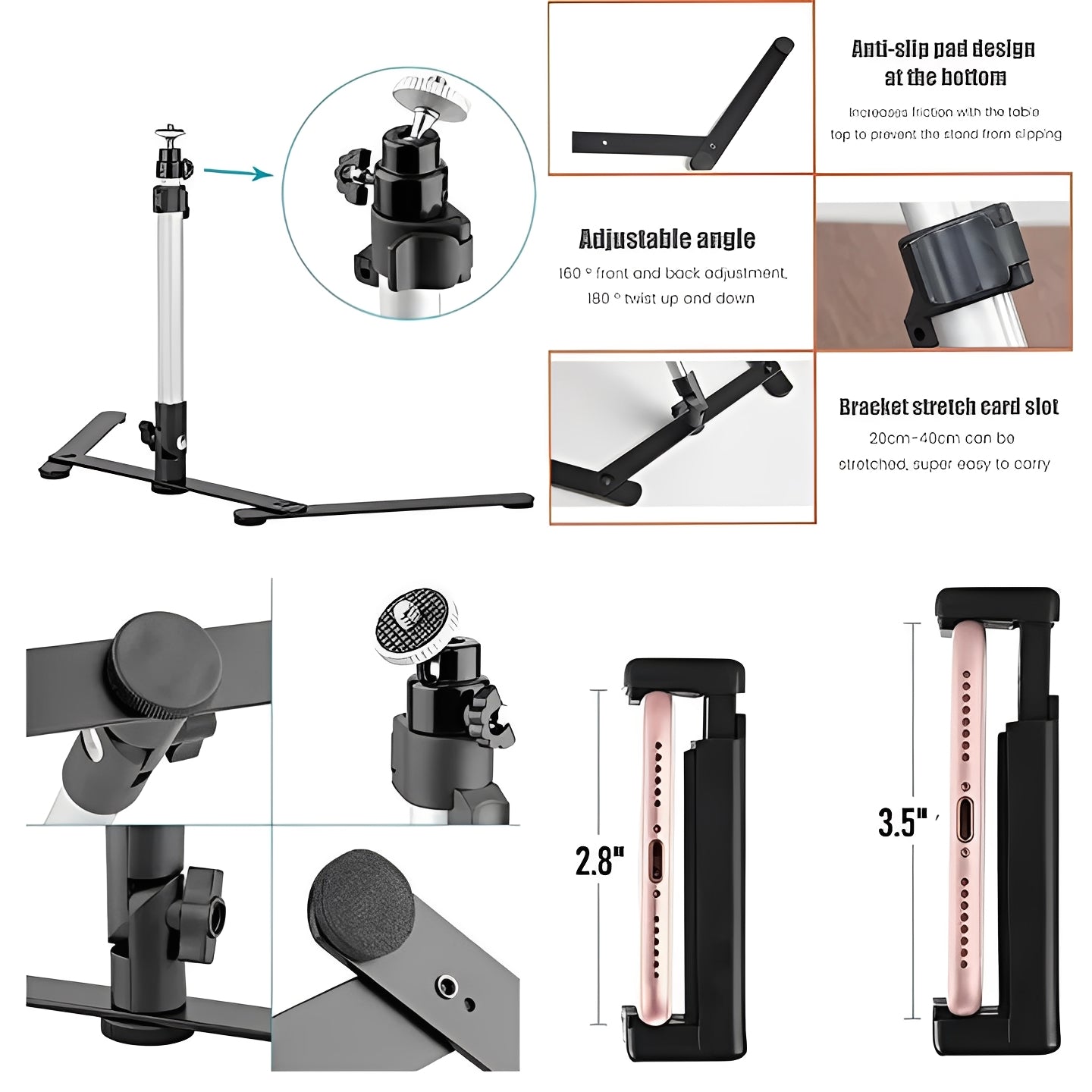 Trípode Portátil para Teléfono con Soporte Flexible de Anillo de Luz