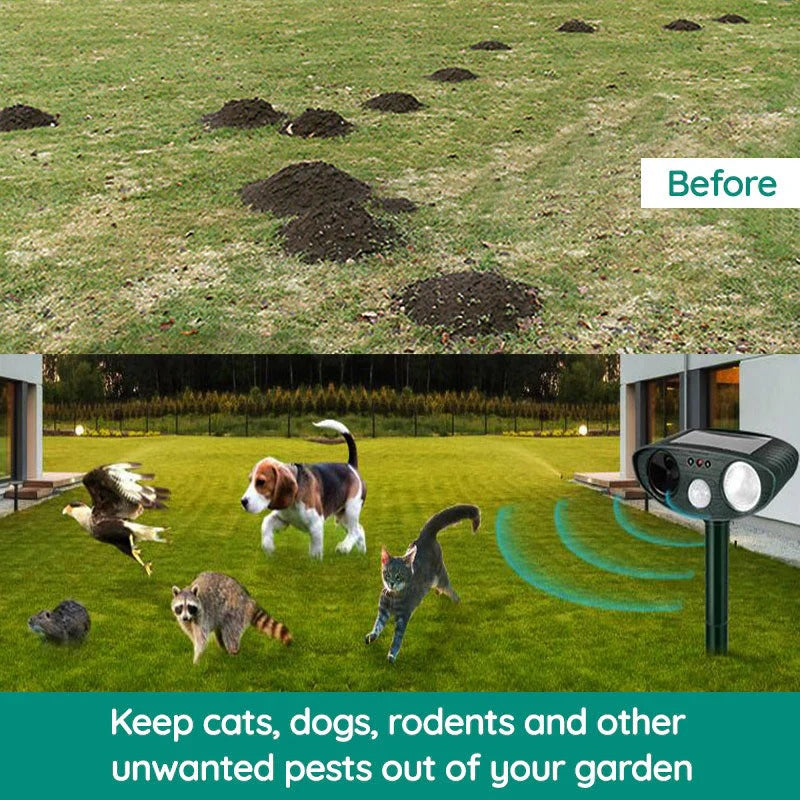Dispositivo repelente de animales activado por movimiento para exteriores