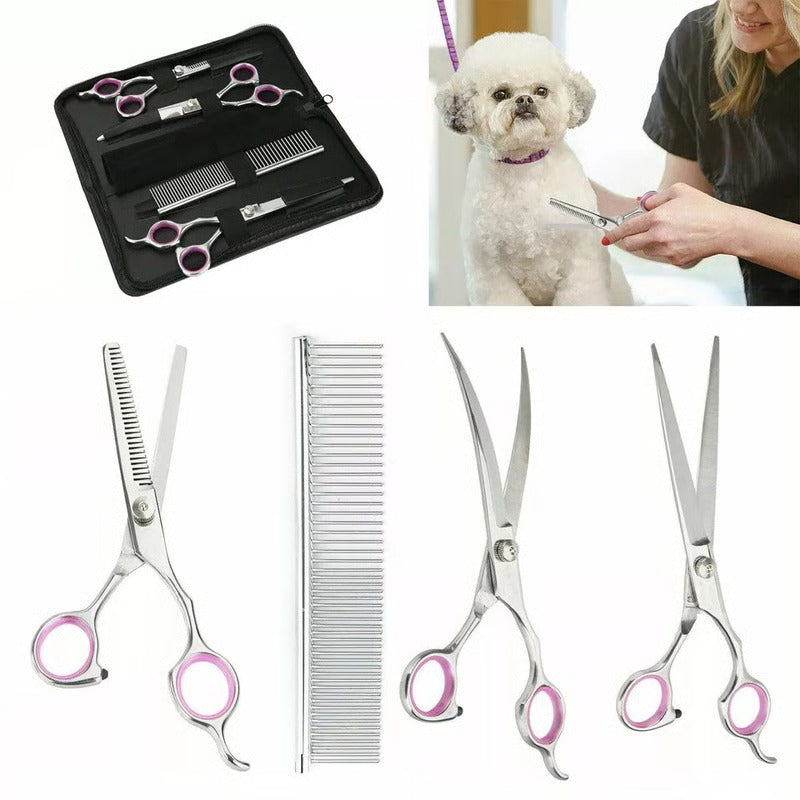 Juego de tijeras para acicalar mascotas con cuchillas afiladas de acero inoxidable
