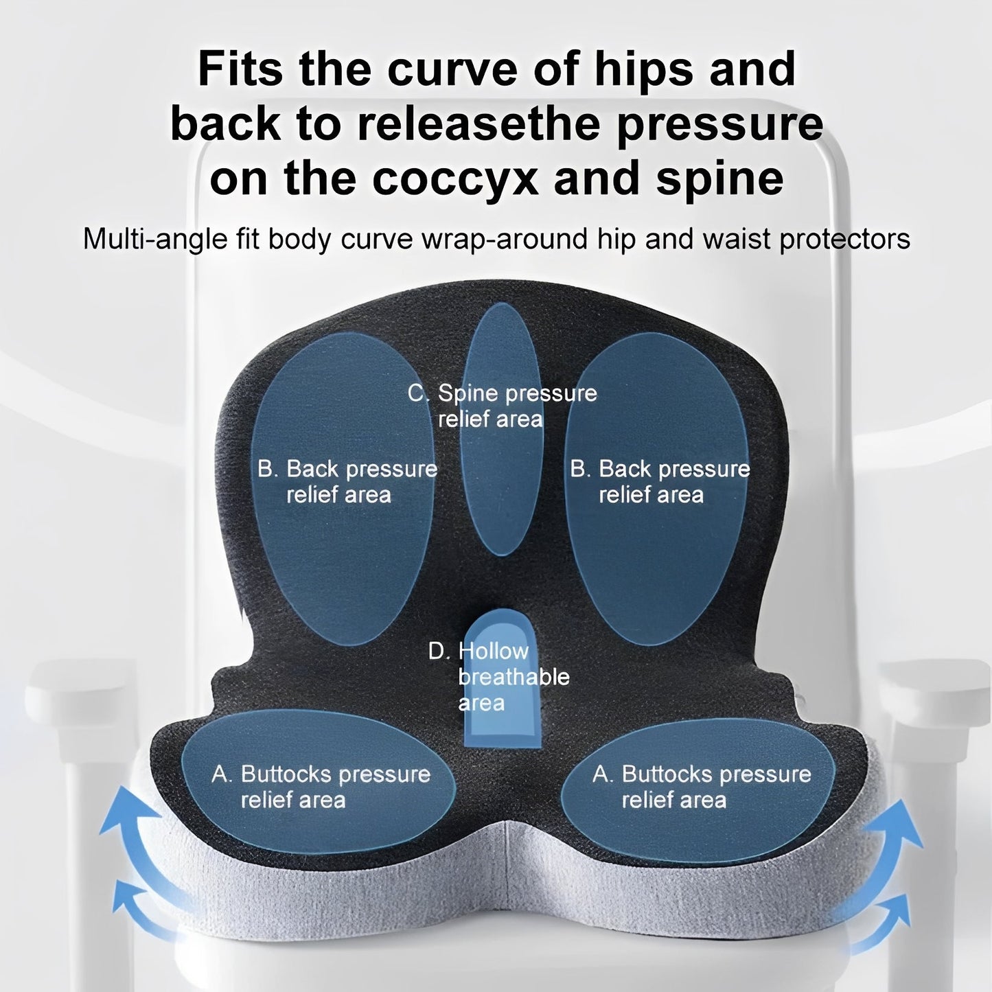 Cómodo cojín de asiento con soporte lumbar y espuma viscoelástica