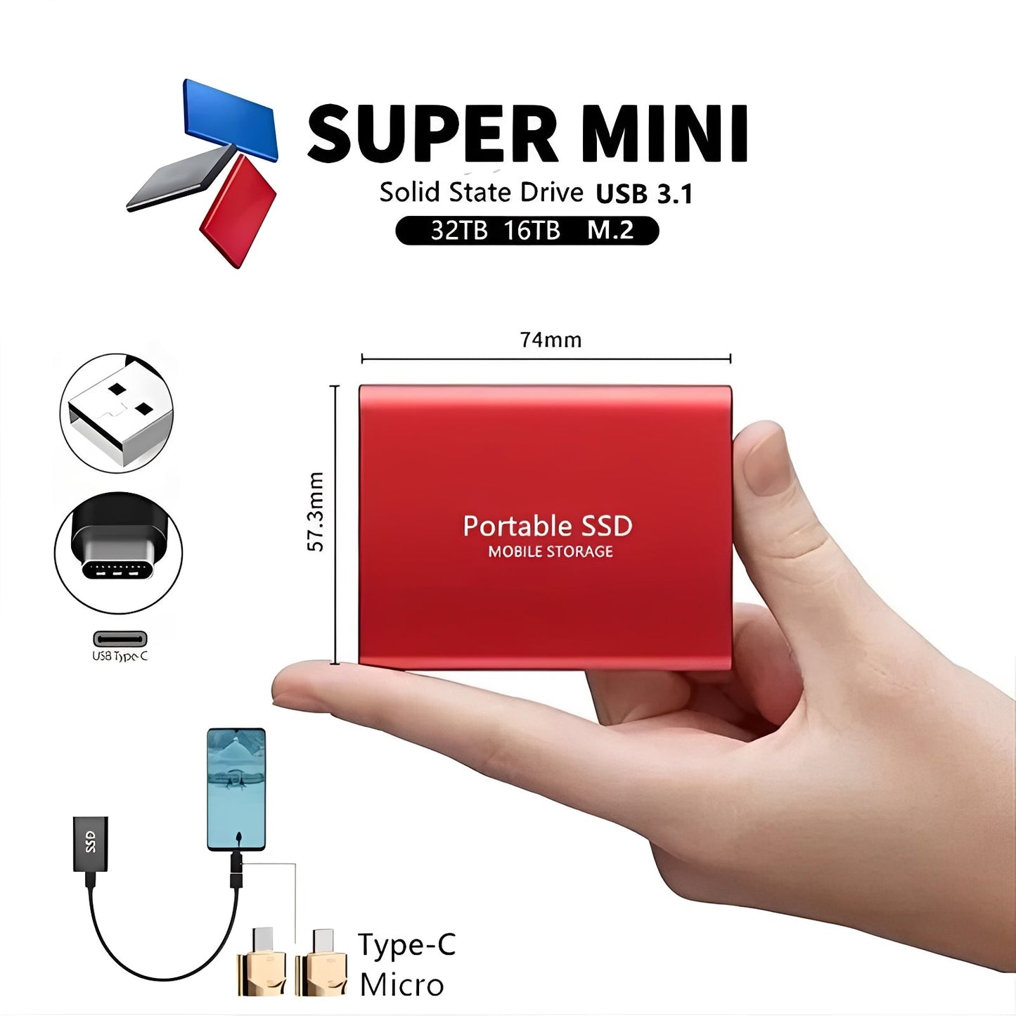 Disco duro SSD externo USB 3.1 compacto con carcasa metálica