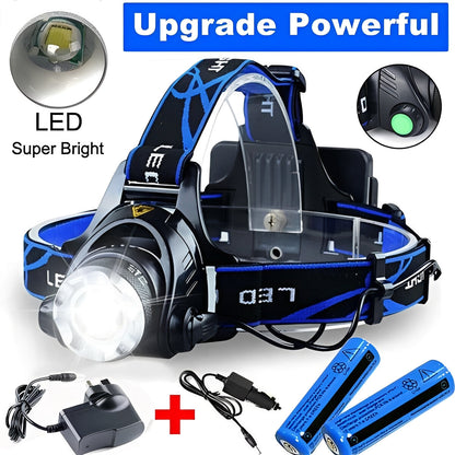 Linterna frontal LED brillante y ajustable con múltiples configuraciones de luz