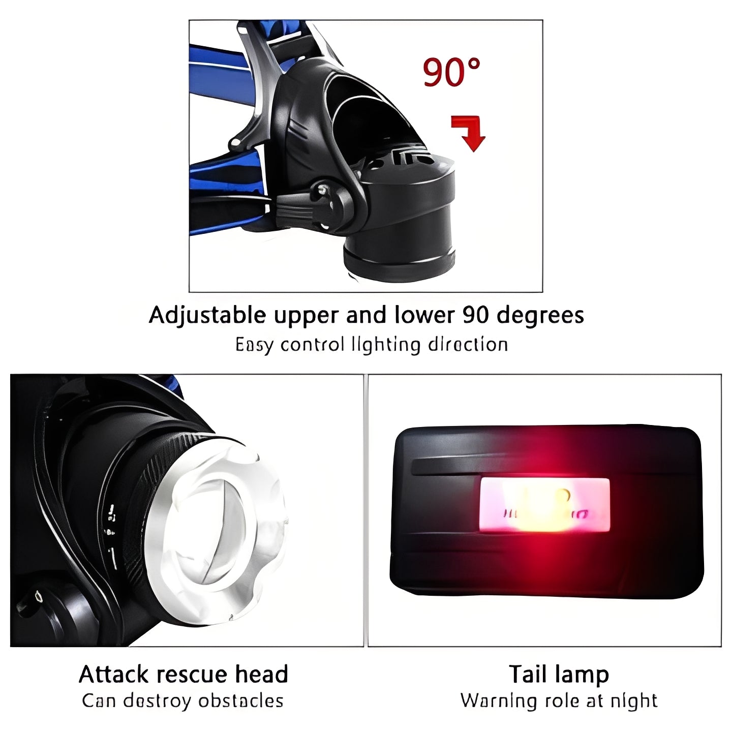 Linterna frontal LED brillante y ajustable con múltiples configuraciones de luz