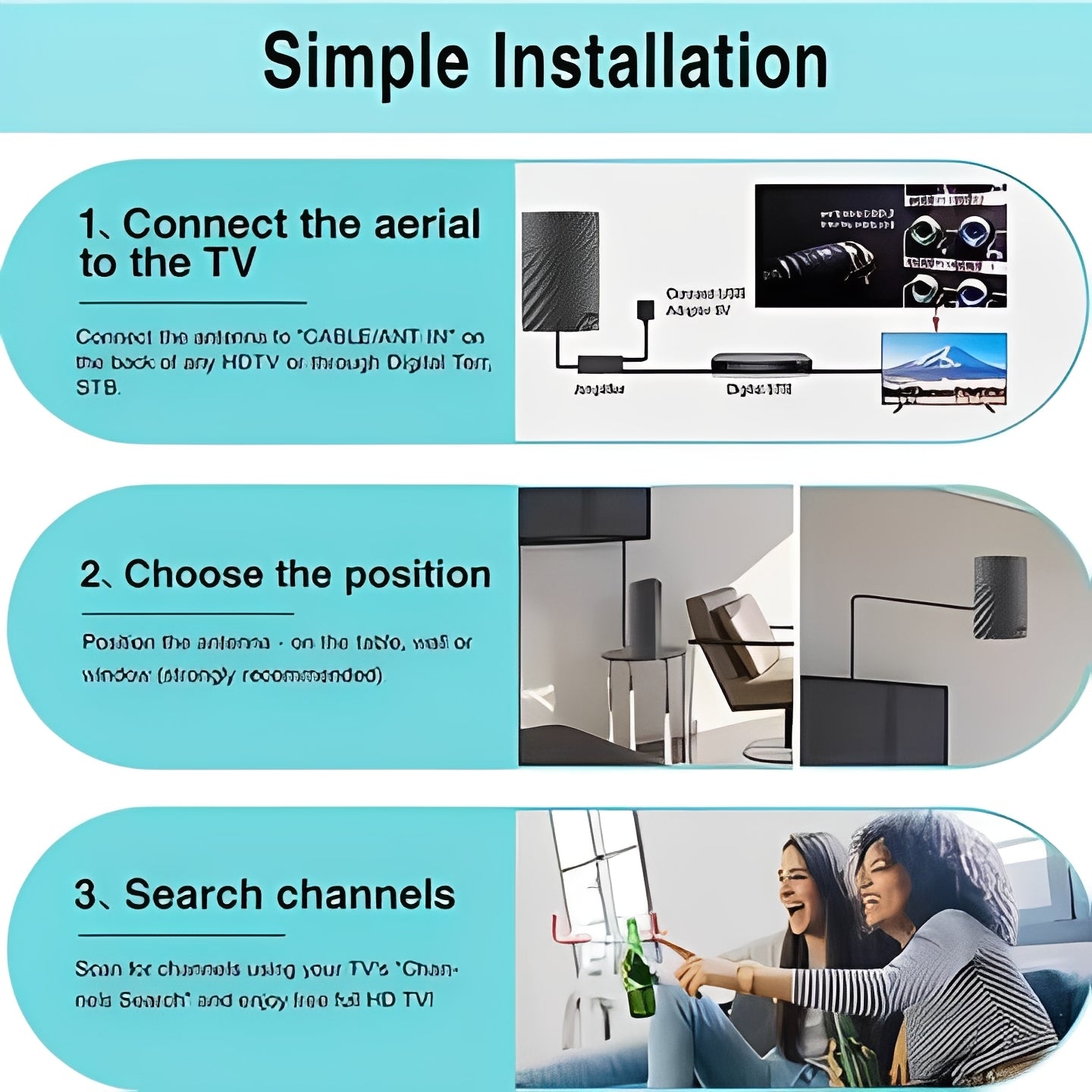 Antena de interior para TV HD con señal UHF y VHF