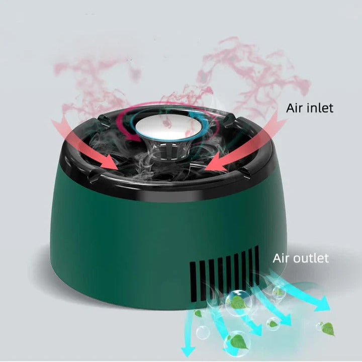 Cenicero de viaje compacto con sistema de filtrado de humo