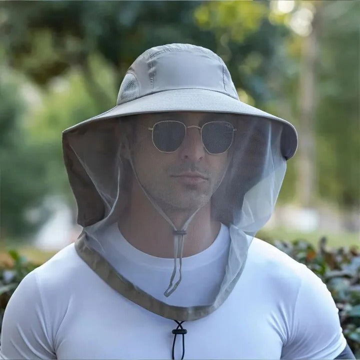 Sombrero de sol para exteriores de ala ancha con mosquitera desmontable