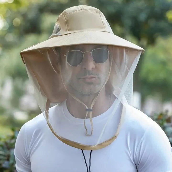 Sombrero de sol para exteriores de ala ancha con mosquitera desmontable