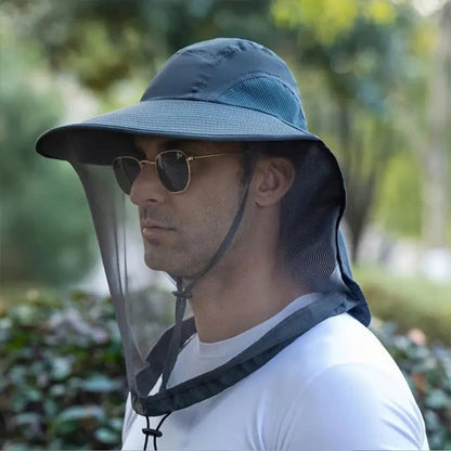 Sombrero de sol para exteriores de ala ancha con mosquitera desmontable