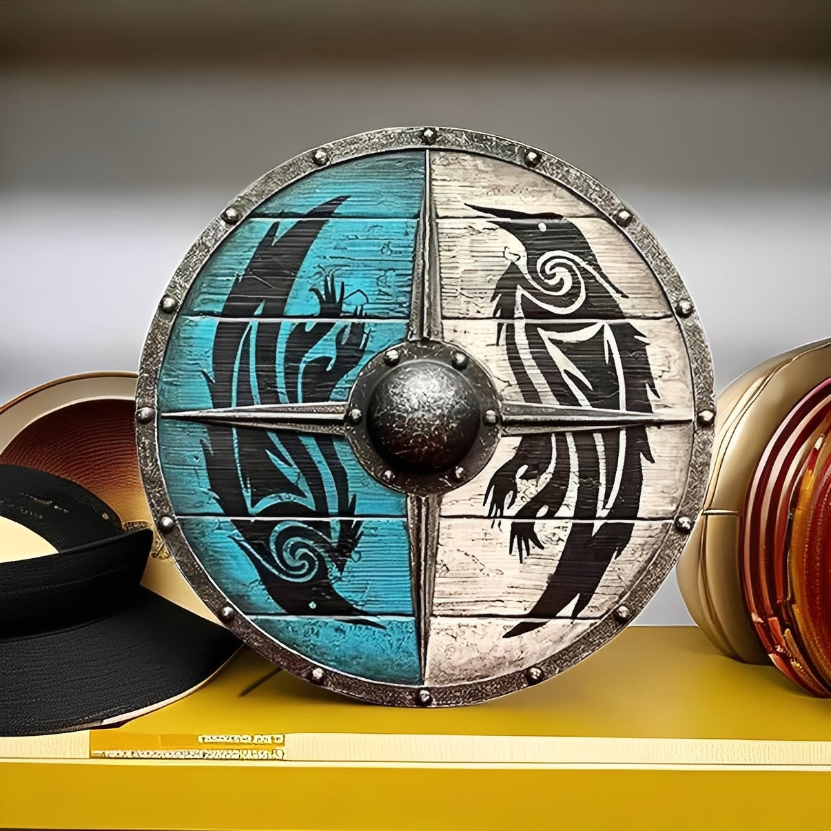 Escudo de batalla grabado único y defensa nórdica personalizable