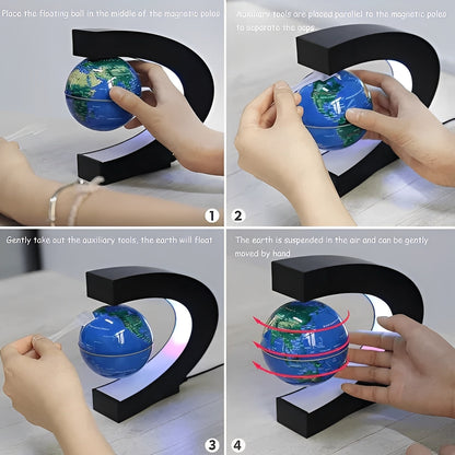 Globo terráqueo LED flotante con soporte de metal
